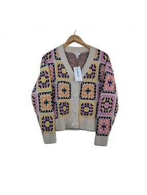 NWT Neon Rose Retro Multi-Colored Granny Square Patterned Cardigan Size XS‎